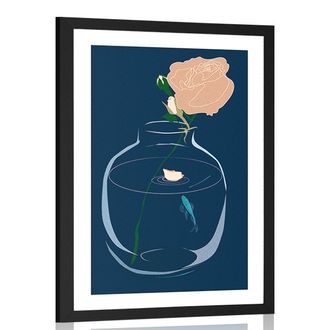 Plagát s paspartou romantický kvet vo váze
