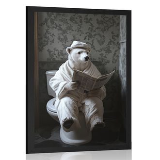 POSTER EISBÄR MIT EINER ZEITUNG AUF DEM KLO - BÄREN - POSTER