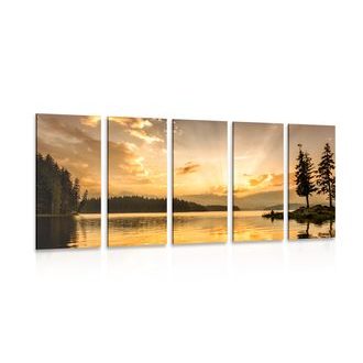 5-PIECE CANVAS PRINT MOUNTAIN LAKE REFLECTION - PICTURES OF NATURE AND LANDSCAPE - PICTURES