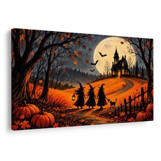 OBRAZ ČARODĚJNICE POD MĚSÍČNÍM SÍDLEM - HALLOWEENSKÉ A HOROROVÉ OBRAZY - OBRAZY