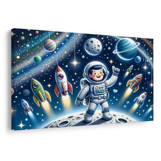 WANDBILD KLEINER ASTRONAUT AUF ABENTEUERREISE - KINDERBILDER WELTRAUM - BILDER