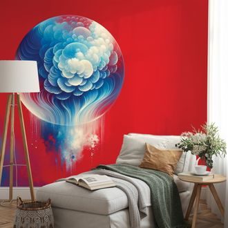 TAPETE ABSTRAKTE BLAU-ROTE QUALLE - TAPETEN MEERESTIERE - TAPETEN