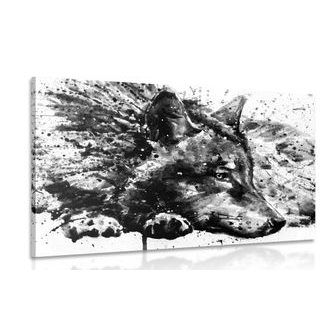 Slika volk v akvarel izvedbi v črnobeli barvi