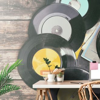 FOTOTAPETE ALTE SCHALLPLATTEN - VINTAGE- UND RETRO-TAPETEN - TAPETEN