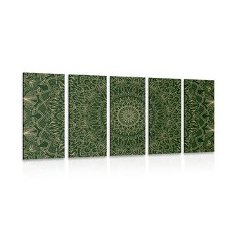 TABLOU 5-PIESE MANDALA ORNAMENTATĂ DETALIATĂ ÎN CULOAREA VERDE - TABLOURI FENG SHUI - TABLOURI