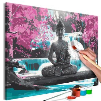 Obraz maľovanie podľa čísiel Budha v prírode - Buddha and Waterfall