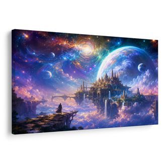 QUADRO SU TELA – CITTÀ FANTASTICA TRA I PIANETI - QUADRI GALASSIA - STAMPE E QUADRI