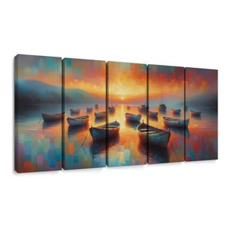 5-DÍLNÝ OBRAZ MALÉ LOĎKY V MALEBNÉM ZÁLIVU - OBRAZY MOŘE A PLÁŽ - OBRAZY