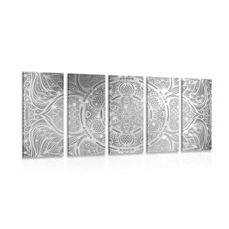 5-PIECE CANVAS PRINT INDIAN MANDALA WITH A GALACTIC BACKGROUND IN BLACK AND WHITE - BLACK AND WHITE PICTURES - PICTURES