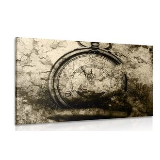 OBRAZ STAROŽITNÉ HODINY V SÉPIOVÉM PROVEDENÍ - ČERNOBÍLÉ OBRAZY - OBRAZY
