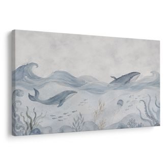 TABLEAU SUR TOILE – BALEINES DANS UNE MER CALME - TABLEAUX DE BALEINE - TABLEAUX