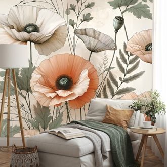 SAMOLEPÍCÍ TAPETA PASTELOVÉ MAKOVÉ KVĚTY - WALLPAPERS POPPIES - WALLPAPERS
