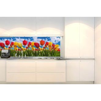 SELBSTKLEBENDE FOTOTAPETE FÜR DIE KÜCHE FELD VOLLER TULPEN - TAPETEN FÜR DIE KÜCHENRÜCKWAND - TAPETEN