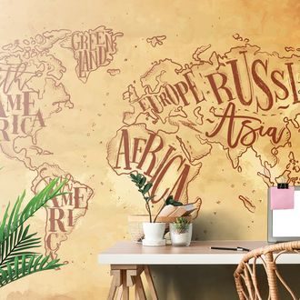 SAMOLEPÍCÍ TAPETA MODERNÍ MAPA SVĚTA NA VINTAGE PODKLADU - SAMOLEPÍCÍ TAPETY - TAPETY