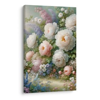 WANDBILD GARTEN VOLLER PFINGSTROSEN UND SOMMERBLUMEN - BILDER BLUMEN - BILDER