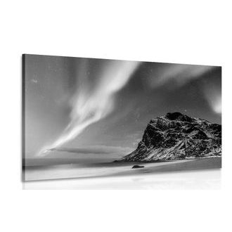 QUADRO DELL'AURORA BOREALE IN NORVEGIA IN BIANCO E NERO - QUADRI BIANCO E NERO - QUADRI