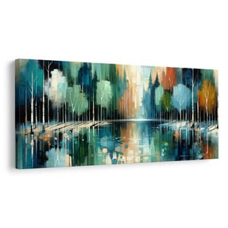 OBRAZ PODZIMNÍ STROMY U VODY - OBRAZY LES - OBRAZY