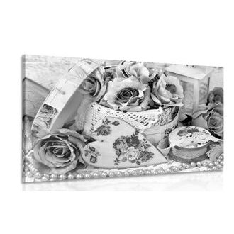 OBRAZ ROMANTICKÝ VINTAGE STYL V ČERNOBÍLÉM PROVEDENÍ - ČERNOBÍLÉ OBRAZY - OBRAZY