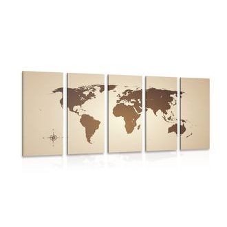 5-DÍLNÝ OBRAZ MAPA SVĚTA V ODSTÍNECH HNĚDÉ - OBRAZY MAPY - OBRAZY