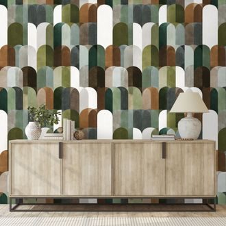 SAMOLEPÍCÍ FOTOTAPETA ZELENOHNĚDÉ OBLOUKOVÉ VZORY - VZOROVANÉ TAPETY - TAPETY