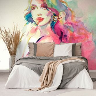 Self adhesive wallpaper watercolor female portrait