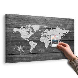 OBRAZ NA KORKU MAPA S DŘEVĚNÝM POZADÍM - OBRAZY NA KORKU - OBRAZY