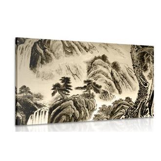 CANVAS PRINT CHINESE LANDSCAPE PAINTING IN SEPIA - BLACK AND WHITE PICTURES - PICTURES