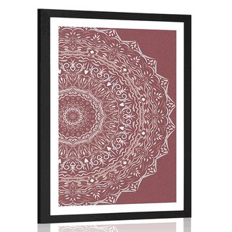 PLAKAT S PASPARTUOM MANDALA U VINTAGE STILU U RUŽIČASTOJ NIJANSI - FENG SHUI - PLAKATI