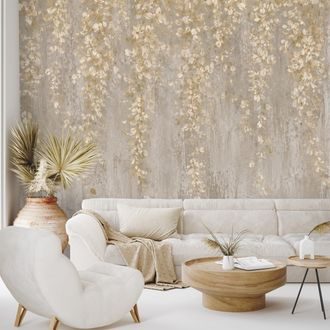 ZELFKLEVEND FOTOBEHANG BEIGE HANGENDE GLAMOURBLOEMEN - FOTOBEHANG BLOEMEN - FOTOBEHANG
