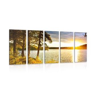 5-DÍLNÝ OBRAZ ZÁPAD SLUNCE NAD JEZEREM - OBRAZY PŘÍRODY A KRAJINY - OBRAZY