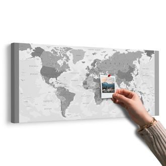 OBRAZ NA KORKU PODROBNÁ MAPA SVĚTA V ČERNOBÍLÉM PROVEDENÍ - OBRAZY NA KORKU - OBRAZY