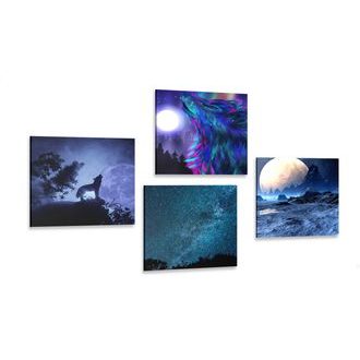 CANVAS PRINT SET MYSTERIOUS WOLF - SET OF PICTURES - PICTURES