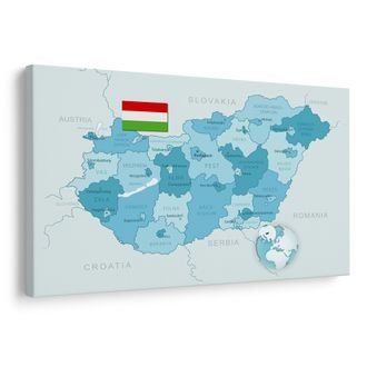 OBRAZ ELEGANTNÁ MODRÁ MAPA MAĎARSKA - OBRAZY MAPY - OBRAZY