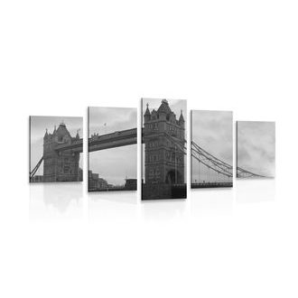 5-dijelna slika Tower Bridge u Londonu u crno-bijelom dizajnu