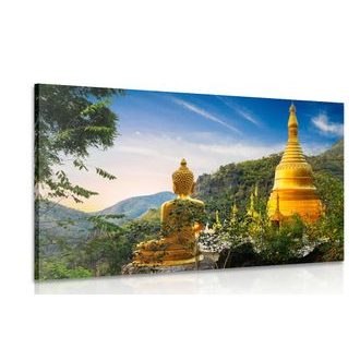 WANDBILD BLICK AUF DEN GOLDENEN BUDDHA - BILDER MIT FENG SHUI-MOTIVEN - BILDER