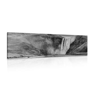 CANVAS PRINT ICONIC WATERFALL IN ICELAND IN BLACK AND WHITE - PICTURES WATERFALL - PICTURES