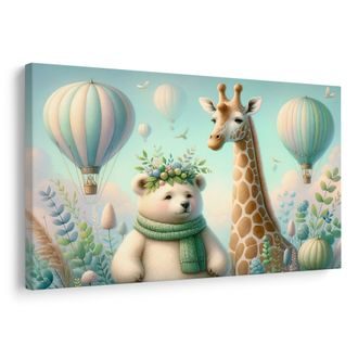 OBRAZ MEDVÍDEK A ŽIRAFA - DĚTSKÉ OBRAZY ZVÍŘÁTKA - OBRAZY