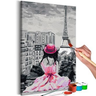 Picture painting by numbers girl in Paris: Eiffel Tower view