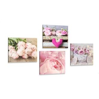 SET OBRAZŮ KVĚTINY VE VINTAGE STYLU - SESTAVY OBRAZŮ - OBRAZY