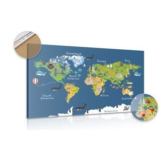 Obraz na korku mapa świata dla dzieci