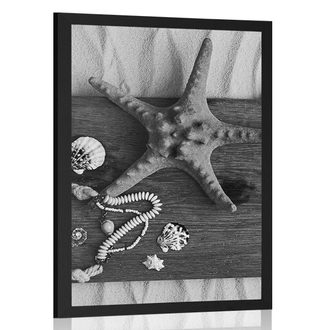 POSTER SEA TREASURES ON WOOD IN BLACK AND WHITE - BLACK AND WHITE - POSTERS