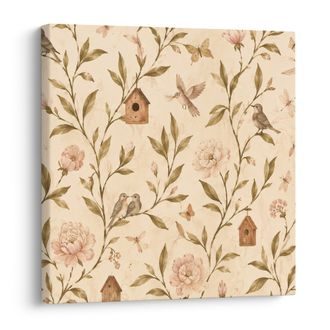 TABLEAU SUR TOILE – OISEAUX PASTEL ET PIVOINES - TABLEAUX DE FLEURS - TABLEAUX