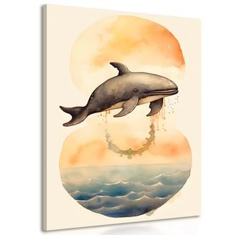 CANVAS PRINT DREAMY WHALE IN THE SUNSET - DREAMY LITTLE ANIMALS - PICTURES
