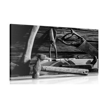 CANVAS PRINT CARPENTRY TOOLS IN BLACK AND WHITE - BLACK AND WHITE PICTURES - PICTURES