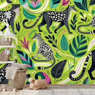SAMOLEPÍCÍ TAPETA LEOPARDI V TROPICKÉ DŽUNGLI - TAPETY ZVÍŘATA - TAPETY