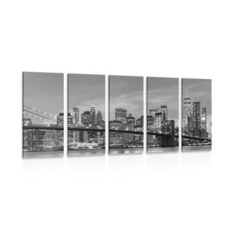 QUADRO IN 5 PARTI INCANTEVOLE PONTE DI BROOKLYN IN BIANCO E NERO - QUADRI CITTÀ - QUADRI