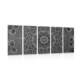 5-DÍLNÝ OBRAZ ORIENTÁLNÍ MANDALA V ČERNOBÍLÉM PROVEDENÍ - ČERNOBÍLÉ OBRAZY - OBRAZY