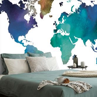 WALLPAPER COLORFUL MAP OF THE WORLD IN WATERCOLOR DESIGN - WALLPAPERS MAPS - WALLPAPERS