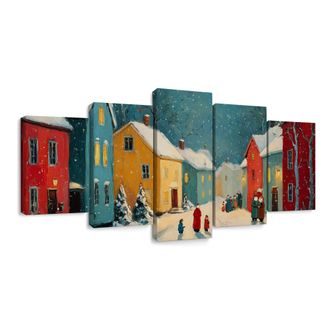 5-DÍLNÝ OBRAZ ZIMNÍ VESNIČKA POD SNĚHEM - VÁNOČNÍ A ZIMNÍ OBRAZY - ΠΊΝΑΚΕΣ