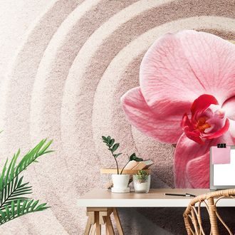 TAPETE MEERESSAND UND ROSA ORCHIDEE - TAPETEN MIT FENG SHUI-MOTIVEN - TAPETEN